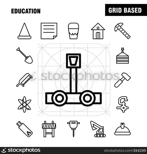 Education Line Icons Set For Infographics, Mobile UX/UI Kit And Print Design. Include: Crane, Lift, Lifting, Hook, Hardware, Wrench, Tools, Hardware, Collection Modern Infographic Logo and Pictogram. - Vector