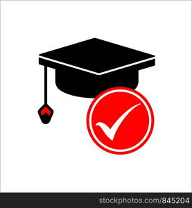 Education Loan Approved Icon, Graduation Cap Icon, Bachelor Cap Icon Vector Art Illustration