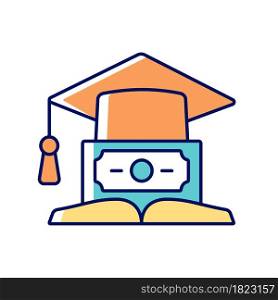 Education loan RGB color icon. Student credit. Scholarship for college. Financial literacy. Understanding finance and economy. Isolated vector illustration. Simple filled line drawing. Education loan RGB color icon