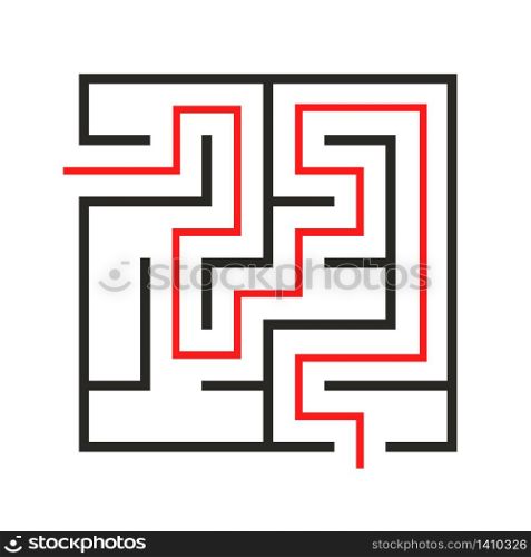 Education logic game labyrinth for kids. Find right way. Isolated simple square maze black line on white background. With the solution. Vector illustration.