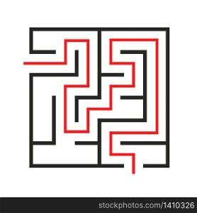 Education logic game labyrinth for kids. Find right way. Isolated simple square maze black line on white background. With the solution. Vector illustration.