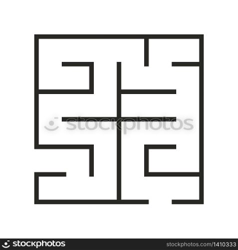 Education logic game labyrinth for kids. Find right way. Isolated simple square maze black line on white background. Vector illustration.