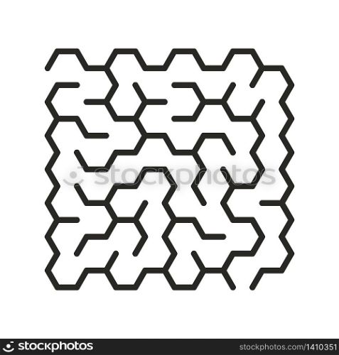 Education logic game labyrinth for kids. Find right way. Isolated simple hexagon maze black line on white background. Vector illustration. . Education logic game labyrinth for kids. Find right way. Isolated simple hexagon maze black line on white background.