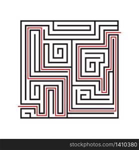 Education logic game labyrinth for kids. Find right way. Isolated simple square maze black line on white background. With the solution. Vector illustration.. Education logic game labyrinth for kids. Find right way. Isolated simple square maze black line on white background. With the solution.