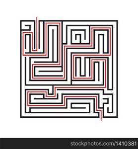 Education logic game labyrinth for kids. Find right way. Isolated simple square maze black line on white background. With the solution. Vector illustration.. Education logic game labyrinth for kids. Find right way. Isolated simple square maze black line on white background. With the solution.