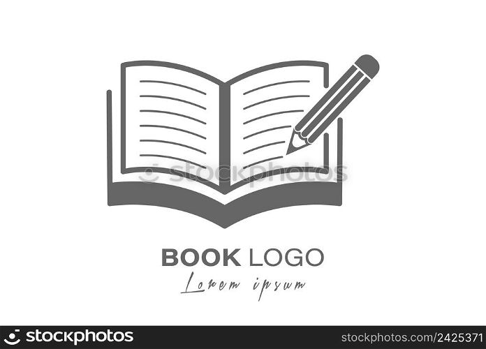 Education logo. A book icon with a pen. Flat style.