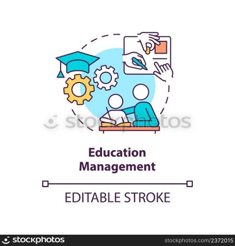 Education management concept icon. Academic system. Social planning example abstract idea thin line illustration. Isolated outline drawing. Editable stroke. Arial, Myriad Pro-Bold fonts used. Education management concept icon