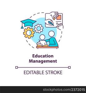 Education management concept icon. Academic system. Social planning example abstract idea thin line illustration. Isolated outline drawing. Editable stroke. Arial, Myriad Pro-Bold fonts used. Education management concept icon