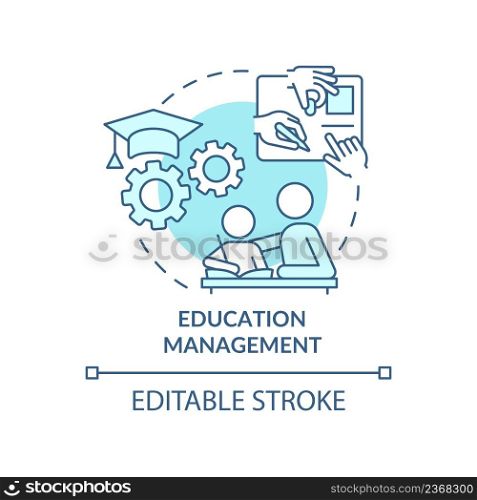 Education management turquoise concept icon. Academic system. Social planning example abstract idea thin line illustration. Isolated outline drawing. Editable stroke. Arial, Myriad Pro-Bold fonts used. Education management turquoise concept icon