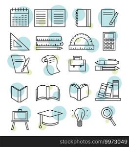 Education necessities, illustration, vector on white background.