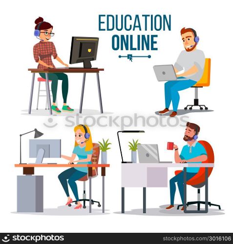 Education Online Concept Vector. People Using Online Education Service, Course. E-Learning Science Concept. Isolated Flat Cartoon illustration. Education Online Concept Vector. People Using Online Education Service, Course. E-Learning Science Concept. Isolated Illustration
