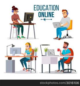 Education Online Concept Vector. People Using Online Education Service, Course. E-Learning Science Concept. Isolated Flat Cartoon illustration. Education Online Concept Vector. People Using Online Education Service, Course. E-Learning Science Concept. Isolated Illustration