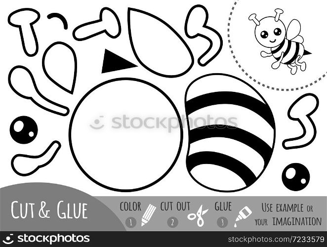 Education paper game for children, Bee. Use scissors and glue to create the image.