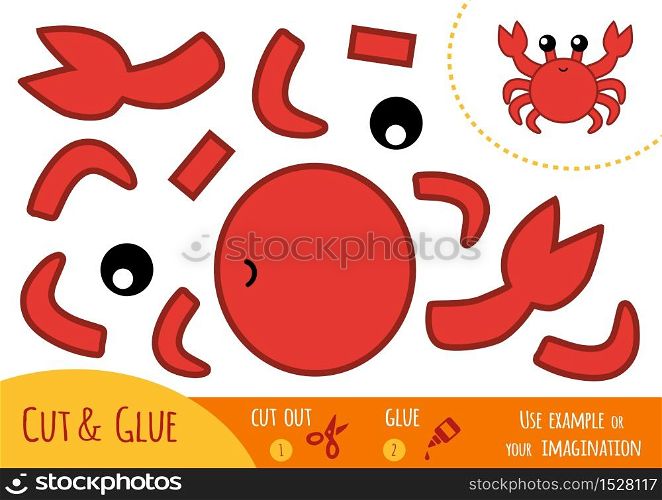 Education paper game for children, Crab. Use scissors and glue to create the image.