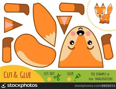 Education paper game for children, Fox. Use scissors and glue to create the image.