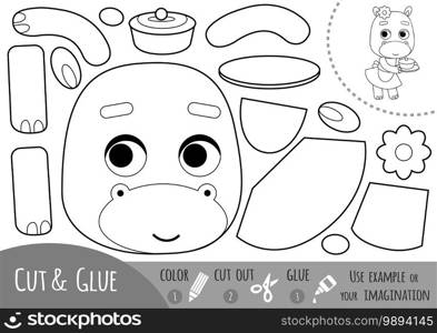 Education paper game for children, Hippo and cake. Use scissors and glue to create the image.