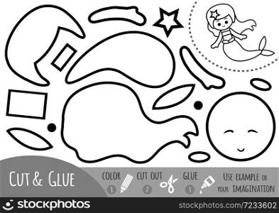 Education paper game for children, Mermaid. Use scissors and glue to create the image.