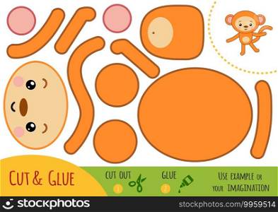 Education paper game for children, Monkey. Use scissors and glue to create the image.