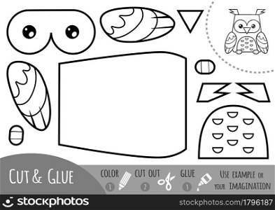 Education paper game for children, Owl. Use scissors and glue to create the image.