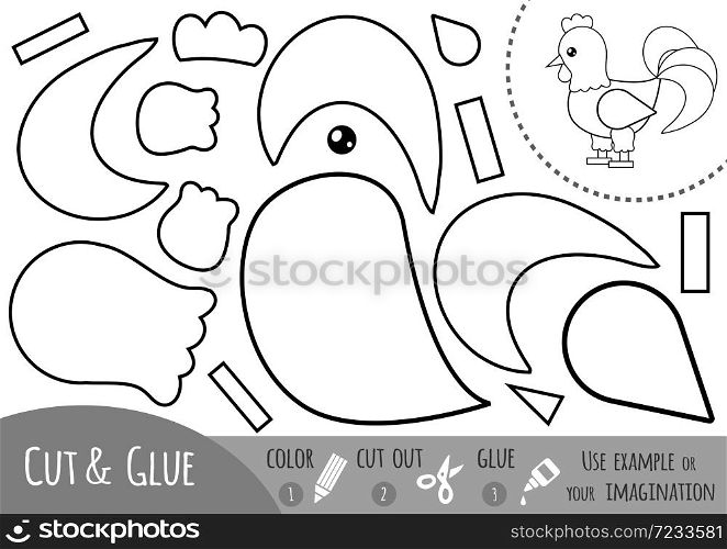 Education paper game for children, Rooster. Use scissors and glue to create the image.