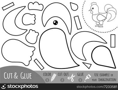 Education paper game for children, Rooster. Use scissors and glue to create the image.