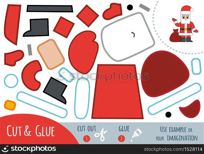 Education paper game for children, Santa Claus. Use scissors and glue to create the image.