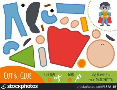 Education paper game for children, Superhero. Use scissors and glue to create the image.