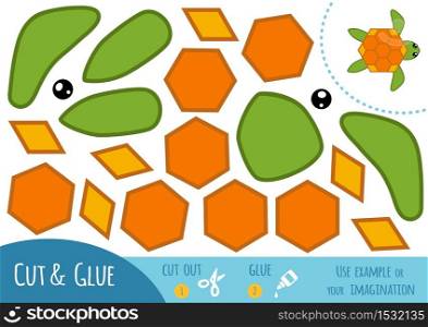 Education paper game for children, Turtle. Use scissors and glue to create the image.