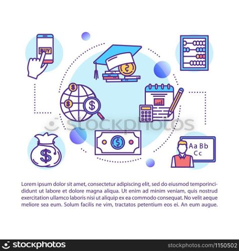 Education payment concept icon with text. Buy course. Student credit. Tuition fee. Scholarship. Article page vector template. Brochure, magazine, booklet design element with linear illustrations