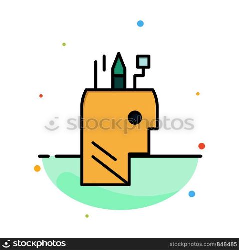 Education, Pen, Head, School Abstract Flat Color Icon Template