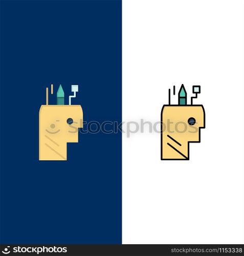 Education, Pen, Head, School Icons. Flat and Line Filled Icon Set Vector Blue Background