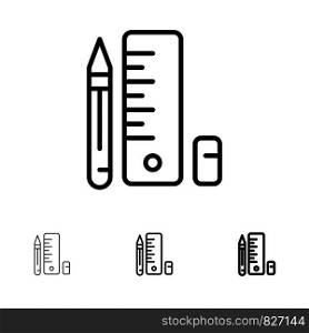 Education, Pen, Pencil, Scale Bold and thin black line icon set