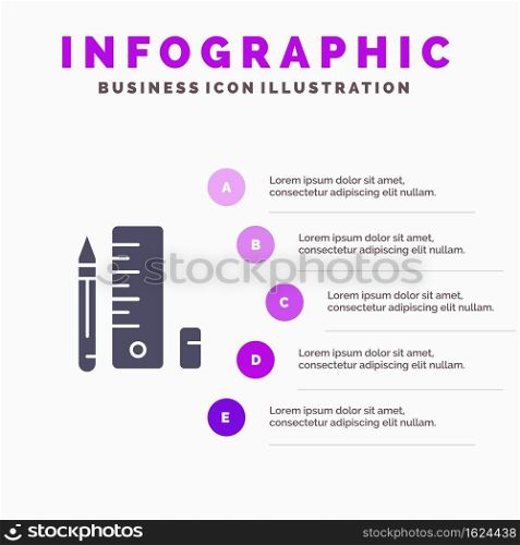 Education, Pen, Pencil, Scale Solid Icon Infographics 5 Steps Presentation Background
