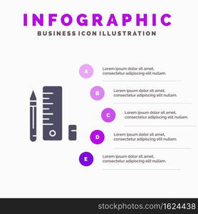 Education, Pen, Pencil, Scale Solid Icon Infographics 5 Steps Presentation Background