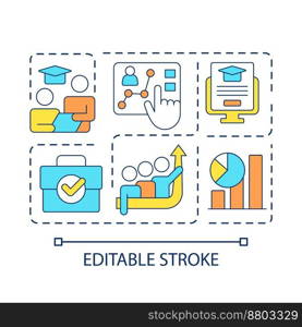 Education platform for enterprise concept icon. Training for employees online. Learning system abstract idea thin line illustration. Isolated outline drawing. Editable stroke. Arial font used. Education platform for enterprise concept icon