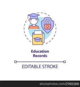 Education records concept icon. Sensitive personal data protection abstract idea thin line illustration. Isolated outline drawing. Editable stroke. Roboto-Medium, Myriad Pro-Bold fonts used. Education records concept icon
