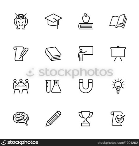 Education, school and learning line icon set. Editable stroke vector, isolated at white background