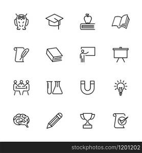 Education, school and learning line icon set. Editable stroke vector, isolated at white background