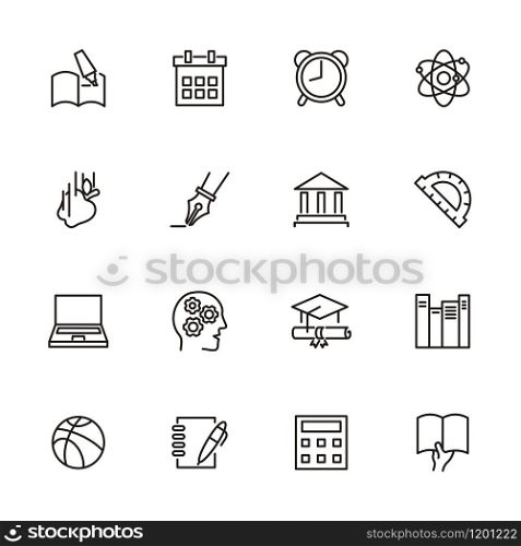 Education, school and learning line icon set. Editable stroke vector, isolated at white background. Pixel perfect