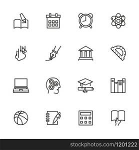 Education, school and learning line icon set. Editable stroke vector, isolated at white background. Pixel perfect