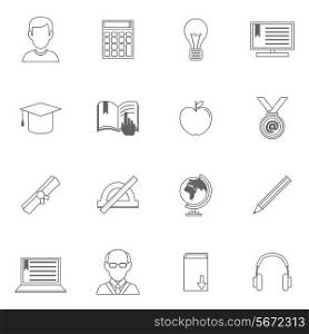 Education school and online resources outline icons set of pencil globe ebook isolated vector illustration