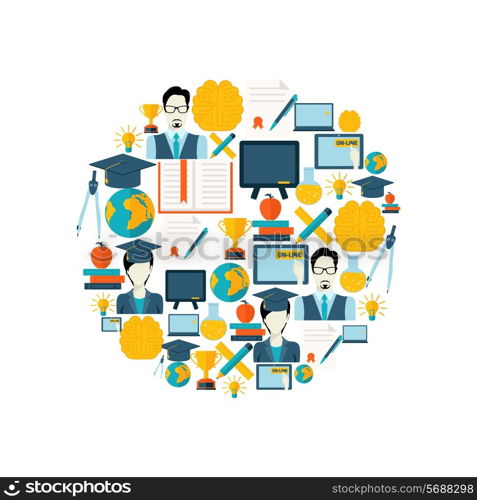 Education school university e-learning graduation flat decorative icons set vector illustration