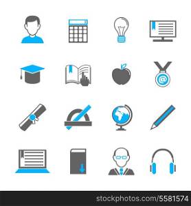Education school university e-learning icons set of graduation diploma student teacher isolated vector illustration