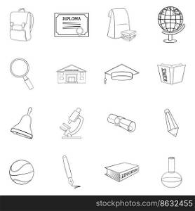 Education set icons in outline style isolated on white background. Education icon set outline