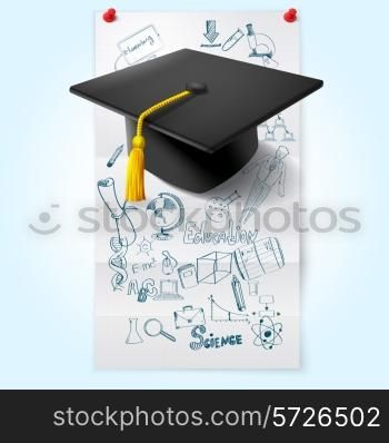 Education sketch on paper sheet with graduation hat vector illustration