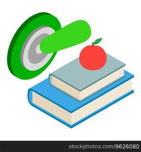 Education symbol icon isometric vector. Red apple on stack of book and switch up. Knowledge, learning, education. Education symbol icon isometric vector. Red apple on stack of book and switch up