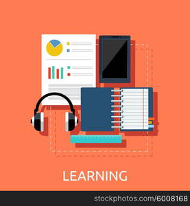 Education Tools Concept. Education tools concept on background. Back to school. Distance learning. Study in university. Tools for learn. Learning icons. Vector concept for online education. Online training courses