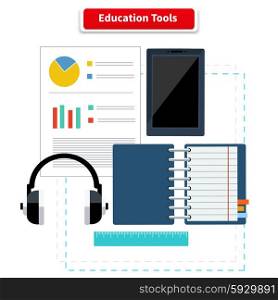 Education Tools. Education tools concept on white background. Back to school. Distance learning. Study in university. Tools for learn