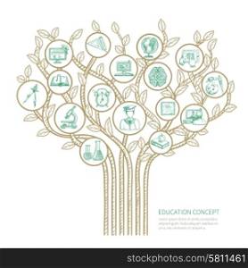 Education tree concept with learning and graduation sketch symbols vector illustration. Education Tree Concept