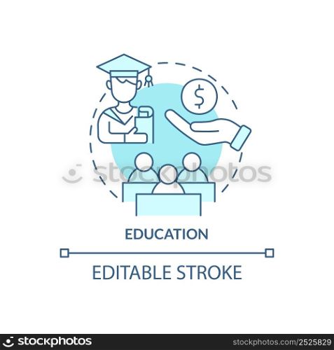 Education turquoise concept icon. Scholarships and grants. Expenditures abstract idea thin line illustration. Isolated outline drawing. Editable stroke. Arial, Myriad Pro-Bold fonts used. Education turquoise concept icon